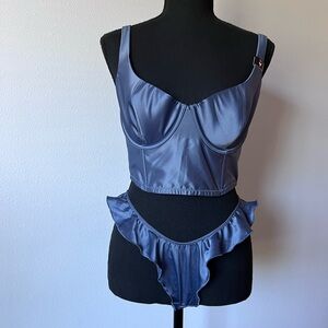 NWT Victoria’s Secret Satin Bustier Corset Bra Top & Ruffle Thong Flutter Panty